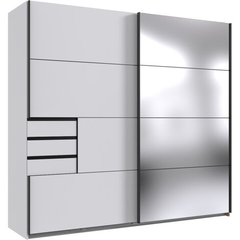 Armoire avec portes coulissantes, meuble de rangement coloris blanc, noir  - Longueur 225 x Hauteur 208 x Profondeur 64  cm