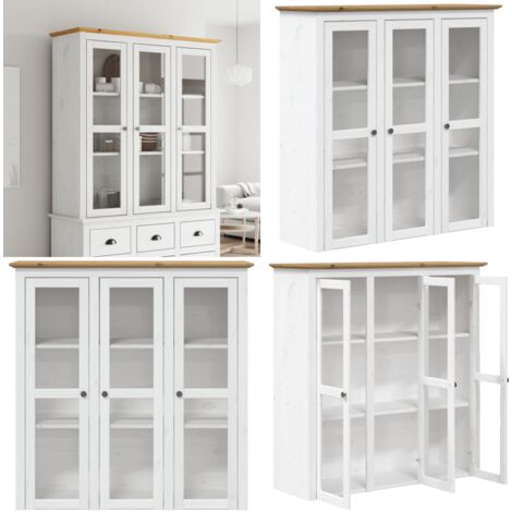 Armoire avec portes vitrées BODO blanc marron bois pin massif - Meuble De Rangement - Armoire Vitrée - Buffet - Bibliothèque - Design Français - Home & Living