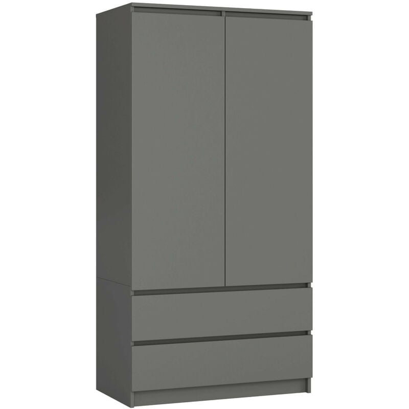 Armoire Akord S90 Gris Graphite 90 cm 2 portes 2 tiroirs façade Gris Graphite 4 étagères 90x51x180 cm