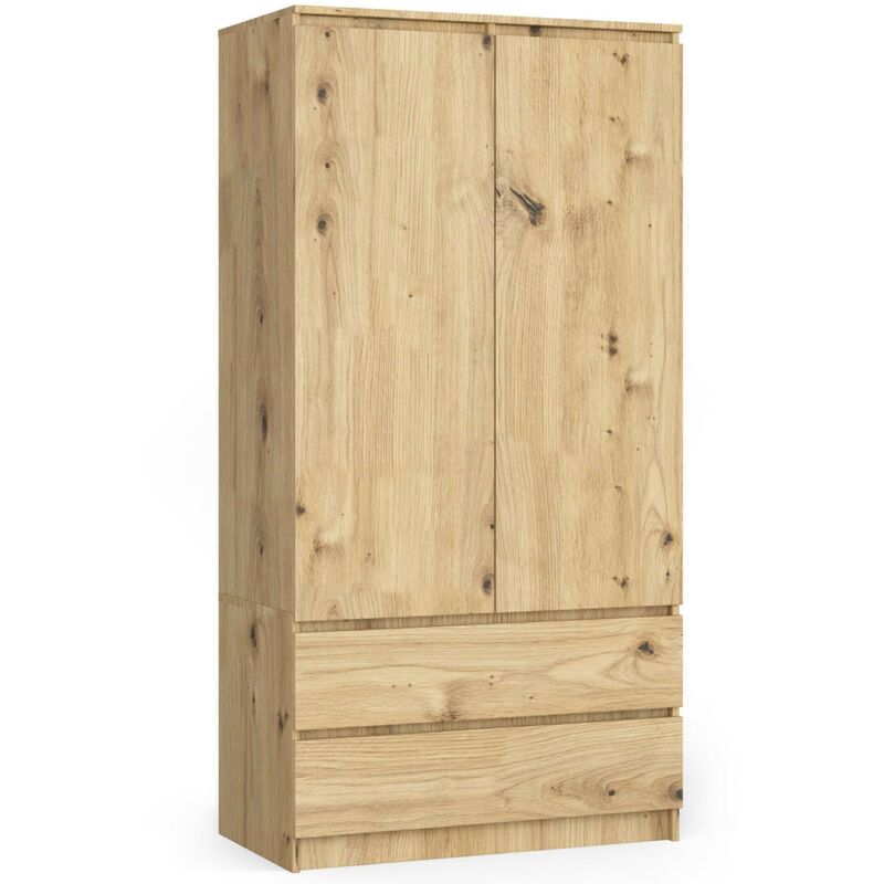 Armoire Akord S90 Chêne Artisan 90 cm 2 portes 2 tiroirs façade Chêne Artisan 4 étagères 90x51x180 cm