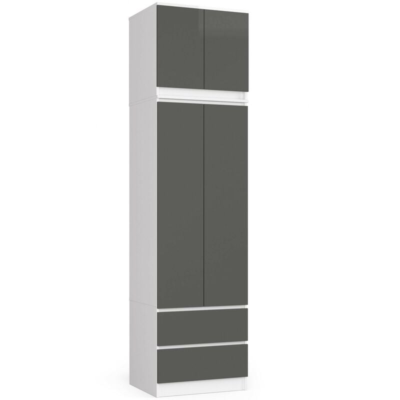 Akord - Armoire avec surmeuble S60 Blanche 60 cm 2 portes 2 tiroirs façade Gris Graphite 3 étagères 60x51x234 cm