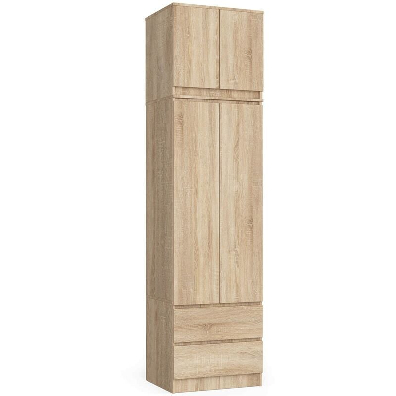 Akord - Armoire avec surmeuble S60 Chêne Sonoma 60 cm 2 portes 2 tiroirs façade Chêne Sonoma 3 étagères 60x51x234 cm