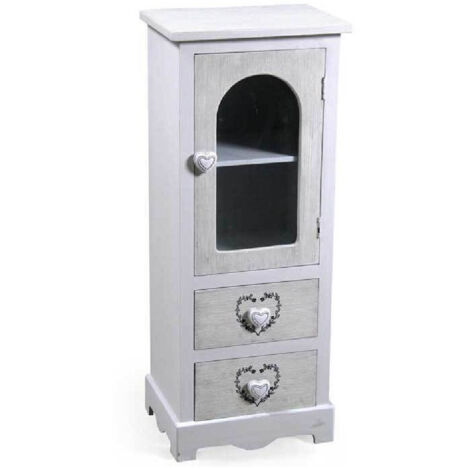 ARMOIRE AVEC VITRINE PORTE COEUR 2 TIROIRS BOIS SHABBY CHIC 80X32X26CM 662218