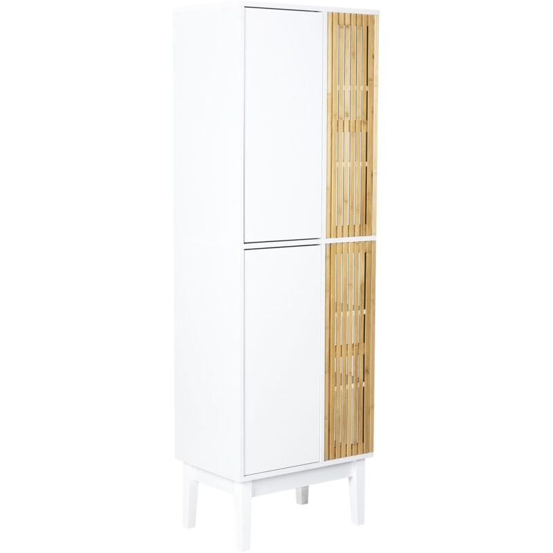Beliani - Armoire Bambou avec Etagères Rangement Meuble Salle de Bain mdf Pieds en Bois de Pin Blanc et Bois Clair Nubes