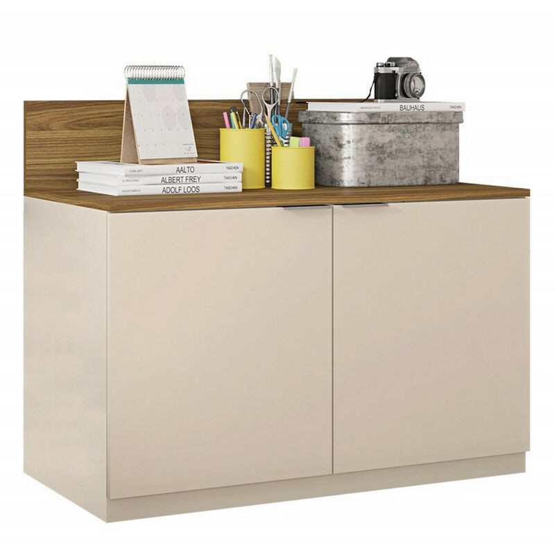 Beaux Meubles Pas Chers - Armoire Basse 2 Portes Chêne et Blanc Ecru