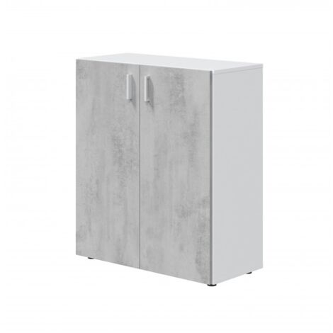 Armoire basse 80x37x92h cm avec 2 portes et 1 étagère blanc mat et effet béton – Giglio