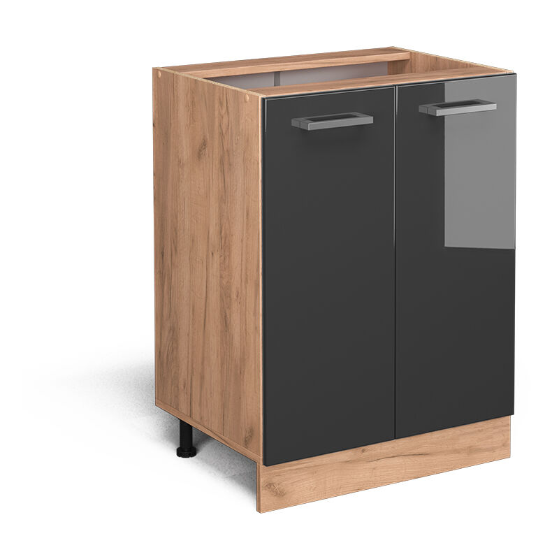 Meuble bas de cuisine R-Line, Anthracite Haute brillance, 60 cm sans plan de travail Vicco