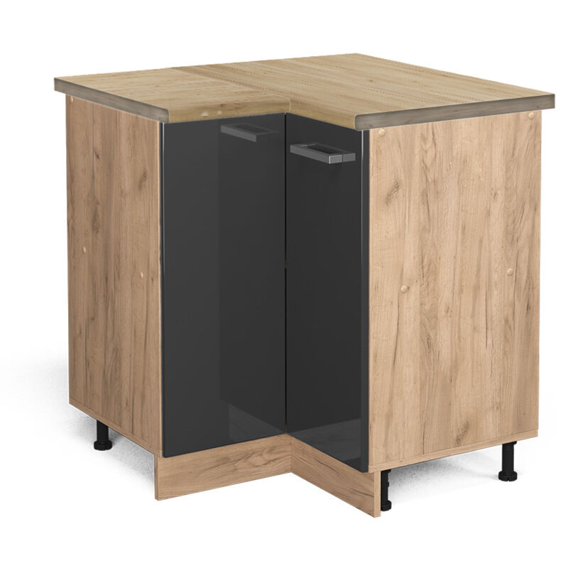 Vicco - Meuble d'angle R-Line, Anthracite Haute brillance, 75.6 cm, pt Chêne