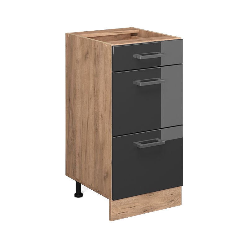 Meuble cuisine R-Line, Anthracite Haute brillance, 40 cm avec tiroirs, sans plan de travail Vicco