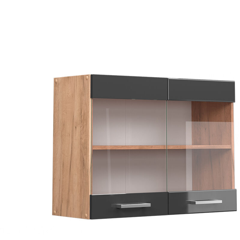 Meuble de cuisine haut vitré R-Line, Anthracite Haute brillance, 80 cm Vicco