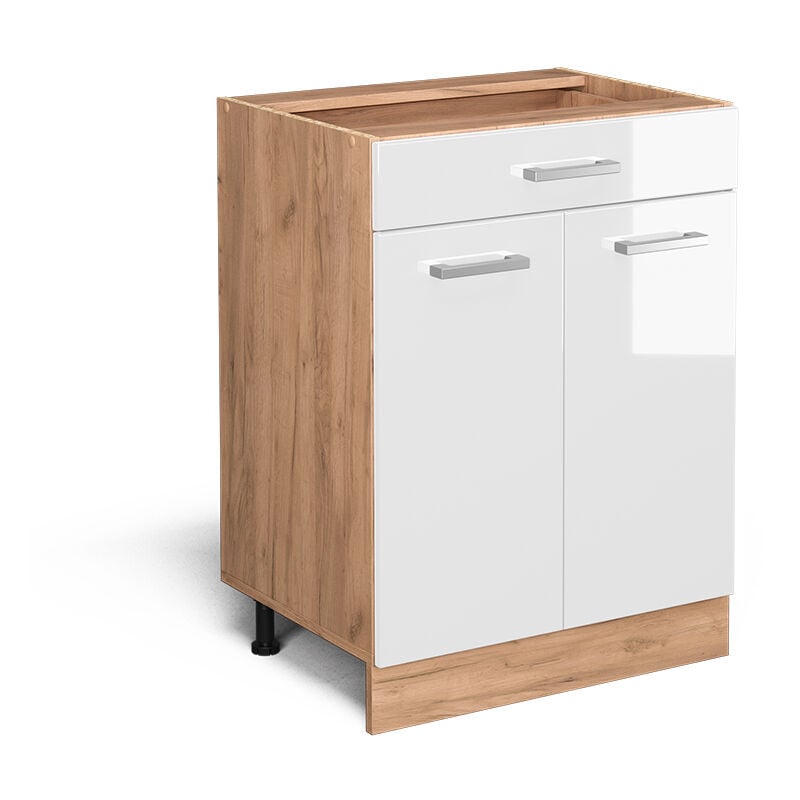 Meuble cuisine R-Line, Blanc Haute brillance, 60 cm avec tiroir, sans plan de travail Vicco