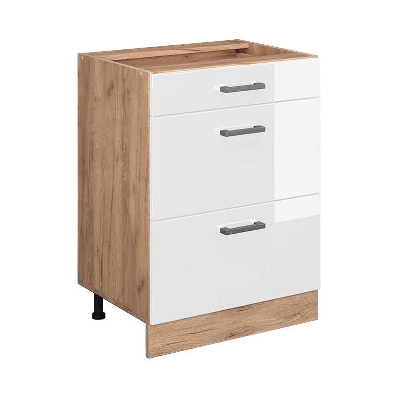 Meuble cuisine R-Line, Blanc Haute brillance, 60 cm avec tiroirs, sans plan de travail Vicco