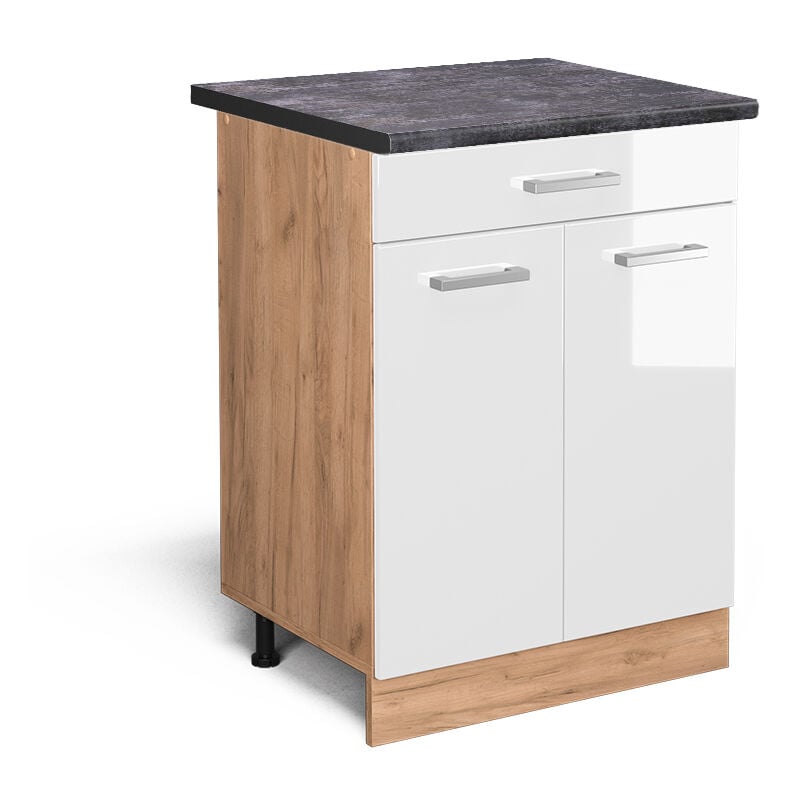 Meuble cuisine R-Line, Blanc Haute brillance, 60 cm avec tiroir, pt Anthracite Vicco