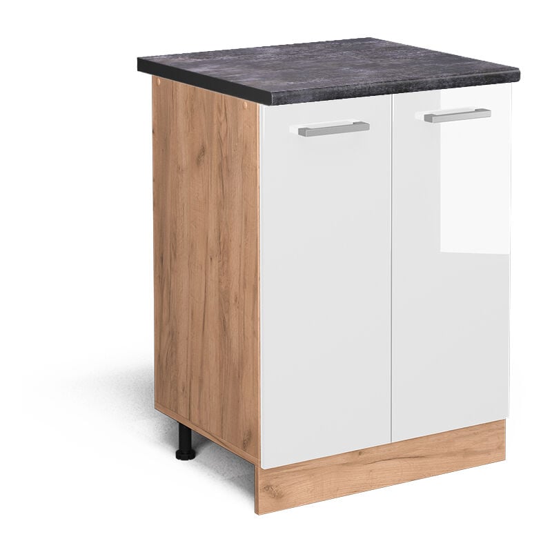 Meuble bas de cuisine R-Line, Blanc Haute brillance, 60 cm, pt Anthracite Vicco