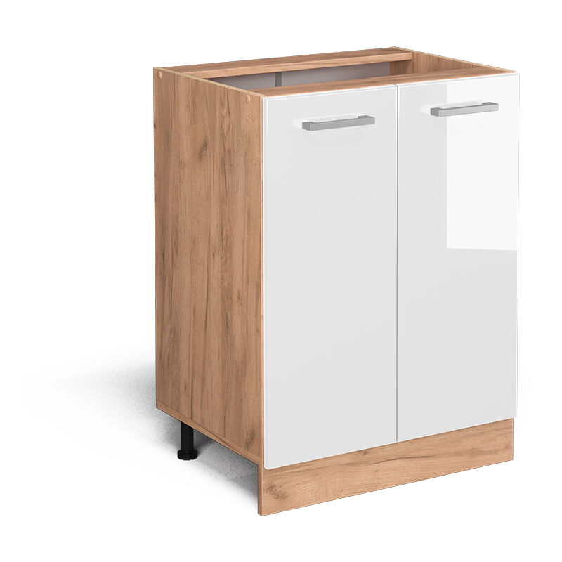 Meuble bas de cuisine R-Line, Blanc Haute brillance, 60 cm sans plan de travail Vicco