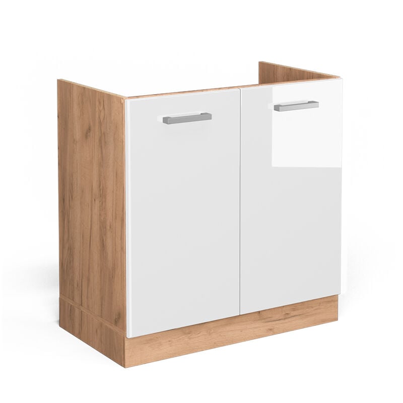 Meuble bas sous-évier R-Line, Blanc Haute brillance, 80 cm sans plan de travail, Vicco