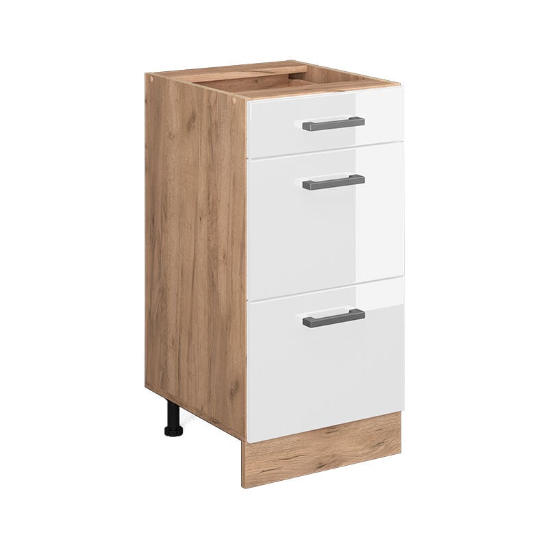 Meuble cuisine R-Line, Blanc Haute brillance, 40 cm avec tiroirs, sans plan de travail Vicco