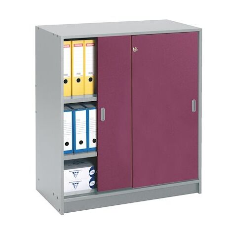Armoire basse bois H 100 x L 90 cm portes coulissantes prune corps aluminium Harmonie - Maxiburo