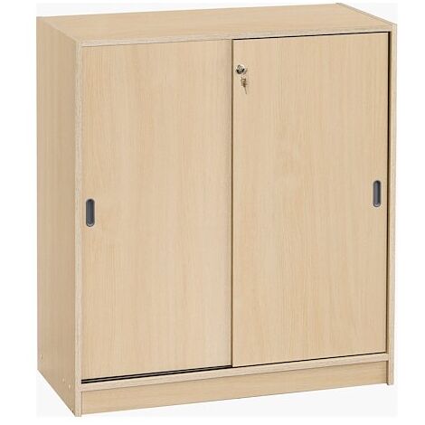 Armoire basse bois hêtre H 100 x L 90 cm portes coulissantes Essens - Maxiburo