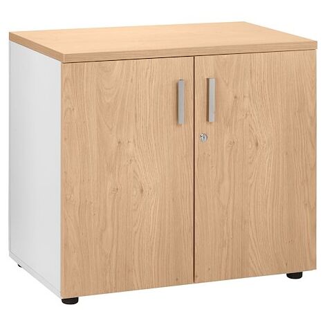 Armoire basse chêne clair coprs blanc Exprim - Maxiburo