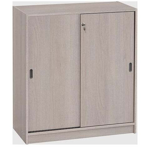 Armoire basse chêne gris H 100 x L 90 cm portes coulissantes Essens - Maxiburo