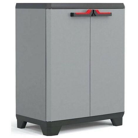 Armoire basse de Rangement Multifonctions Résine Étagères et Pieds 39 x 68 x 90 cm KETER - Gris