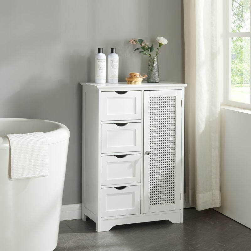[en.casa] - Armoire basse de salle de bain Karlsøy avec 1 porte et 4 tiroirs mdf pvc 80 x 55 x 30 cm blanc