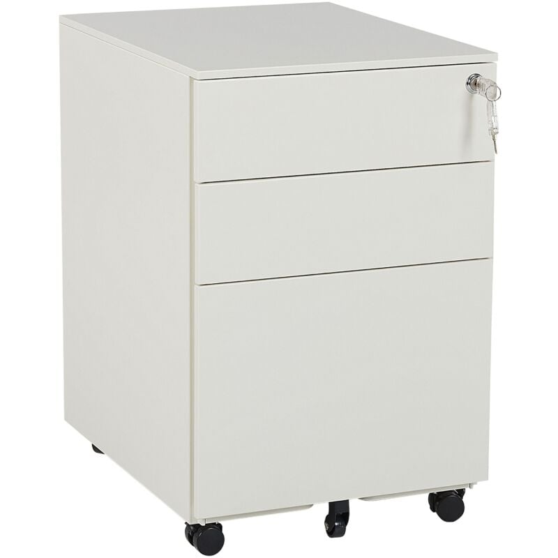 Beliani - Caisson de Rangement à Roulettes avec 3 Tiroirs en Acier Blanc Cassé Cami