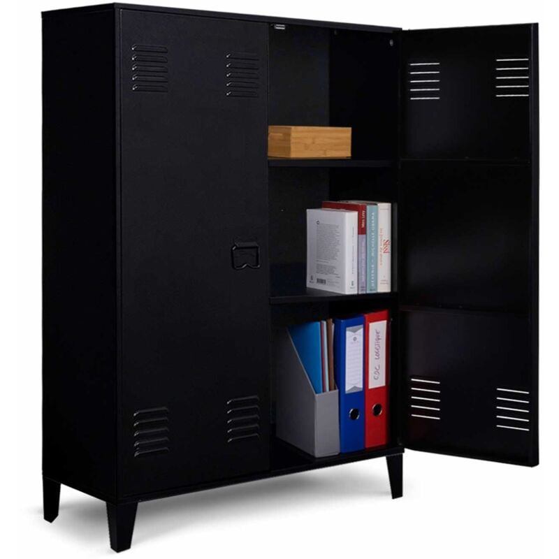 Idmarket - Armoire basse ester 2 portes métal noir design industriel