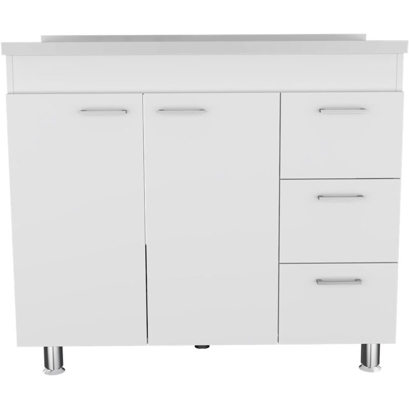 Armoire basse Ferretti, trois tirairs, double roulement, quatre pieds