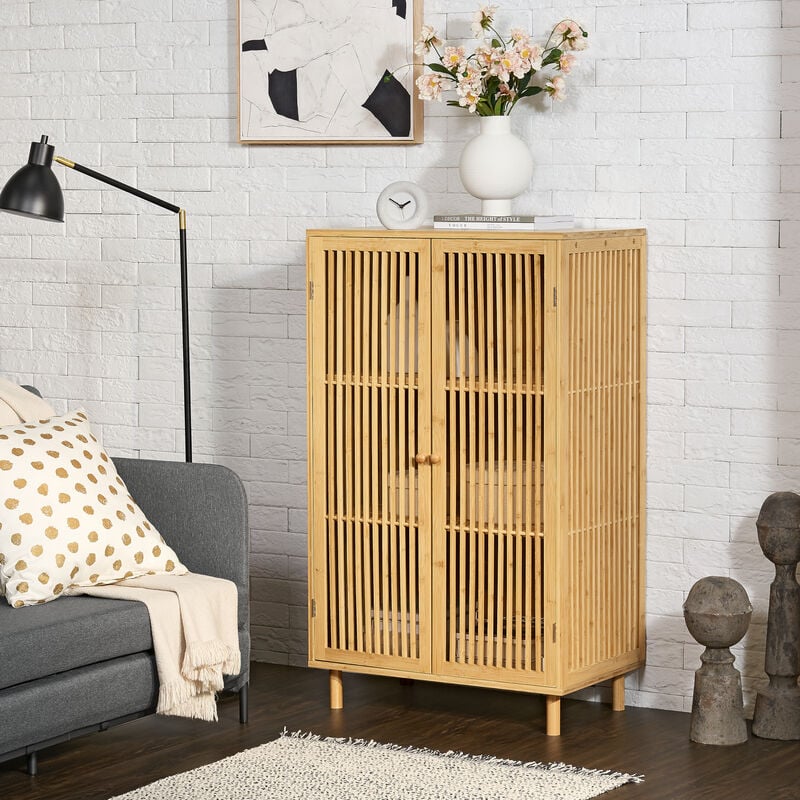 [en.casa] - Armoire basse Grong bambou 110 x 66 x 40 cm naturel