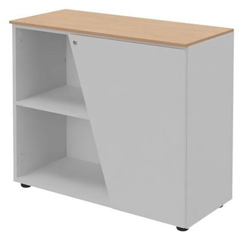 Armoire basse Isis H 76 x L 90 cm top chêne porte à droite - Portes blanches - Maxiburo