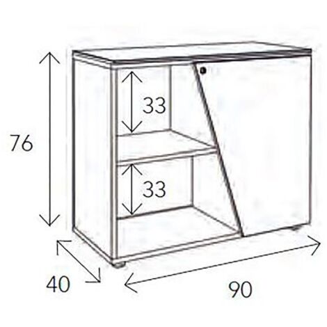 Armoire basse Isis H 76 x L 90 cm top chêne porte à gauche - Portes blanches - Maxiburo
