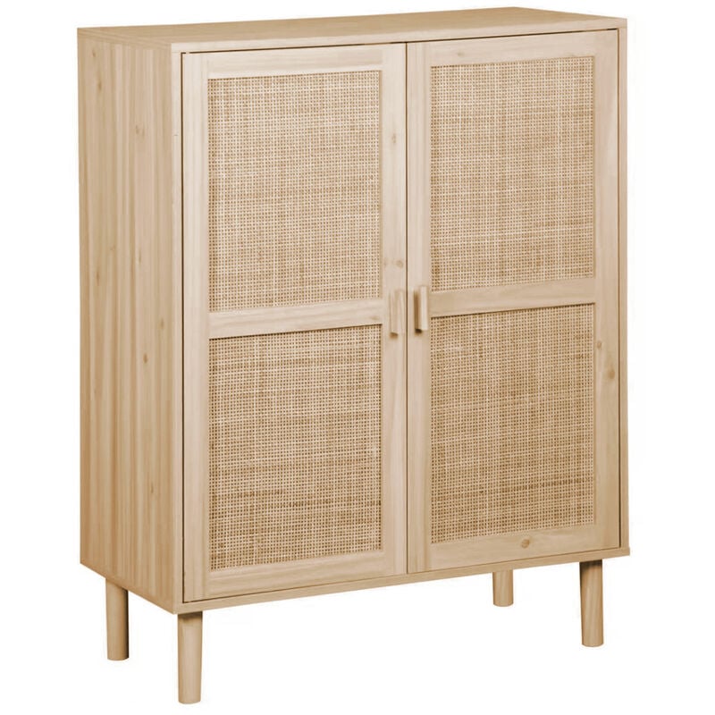 Armoire basse, placard en décor pin coloris naturel - Longueur 80 x profondeur 40 x hauteur 110 cm Pegane