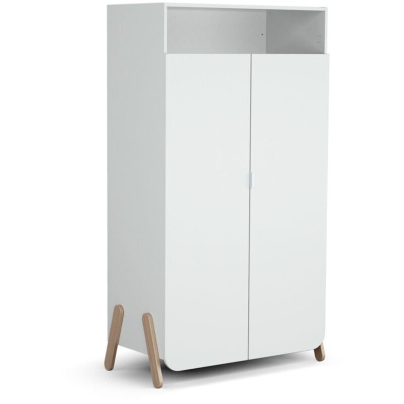 Les Tendances - AT4 - Armoire enfant 2 portes en bois pirate Blanc et Hêtre 100 x 50 x 176 cm