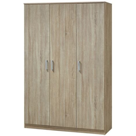 Armoire BERGAMA 3 portes, chêne Sonoma, poignées grises, style contemporain et pratique