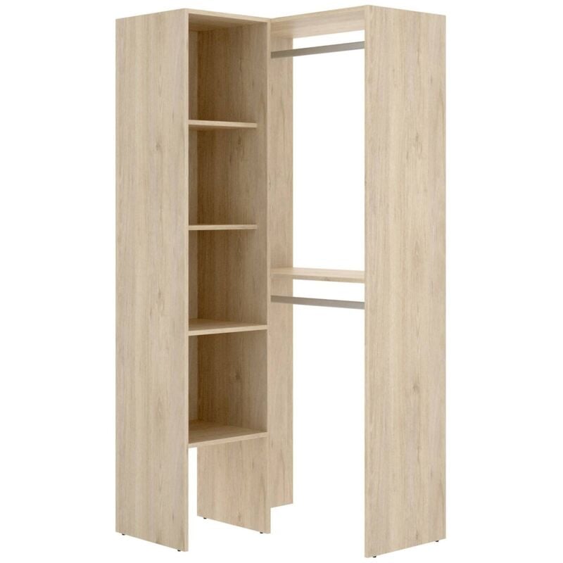 Dmora - Armoire Bernina, Structure pour dressing d'angle, Porte-manteau d'angle ouvert, 79x88h186 cm, Chêne, avec emballage renforcé