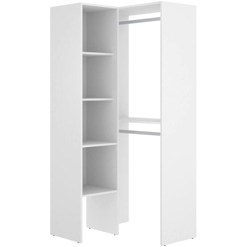 Dmora - Armoire Bernina, Structure pour dressing d'angle, Porte-manteau d'angle ouvert, 79x88h186 cm, Blanc, avec emballage renforcé