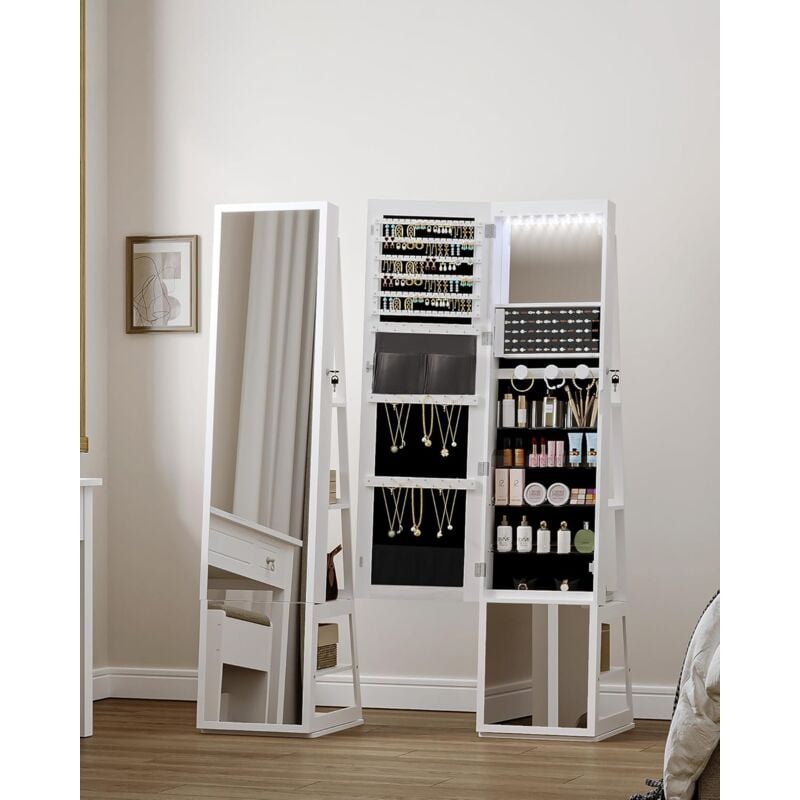 Armoire bijoux 8 LEDs, 160cm organisateur de bijoux sur pied