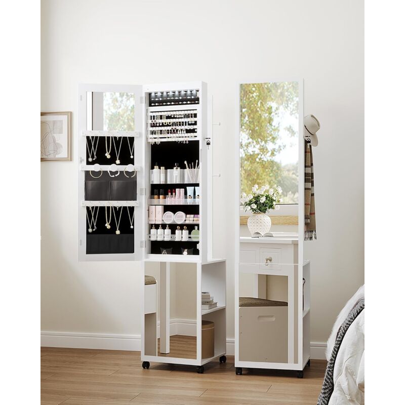 Armoire bijoux 8 LEDs, 175cm organisateur de bijoux sur pied
