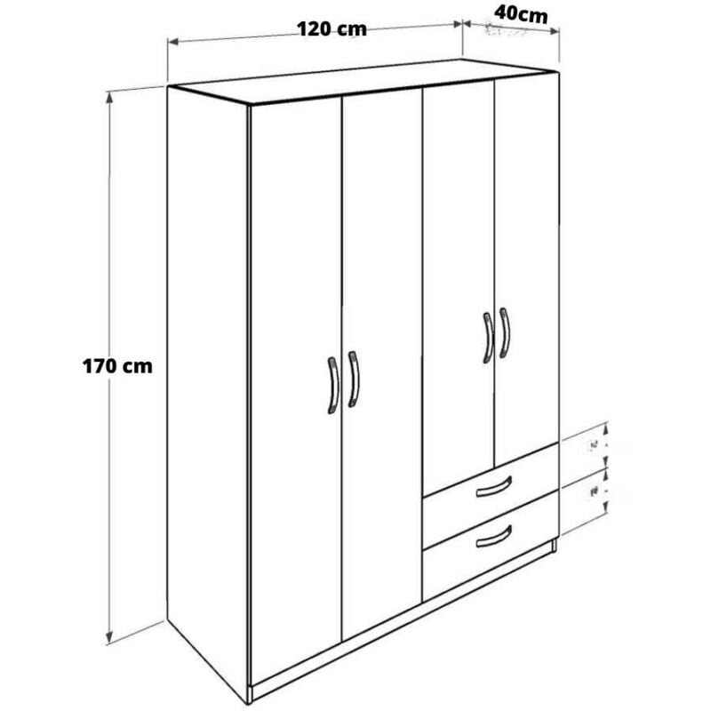 Armoire blanche 120x170 4 portes 2 tiroirs
