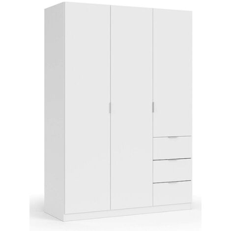 Altri – Armoire Fullerton 3 portes 3 tiroirs – Dimensions 135x52x200 cm – Panneau mélaminé résistant – Tringle à vêtements extractible