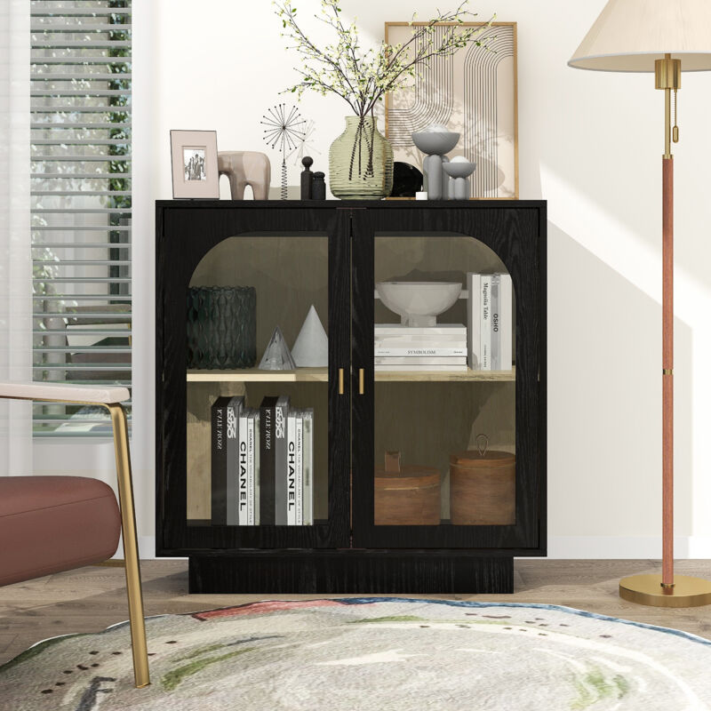 Redom - Armoire noire à double porte avec éléments en arc, longueur 80 cm, adaptée pour chambre à coucher, bureau, salon et autres pièces
