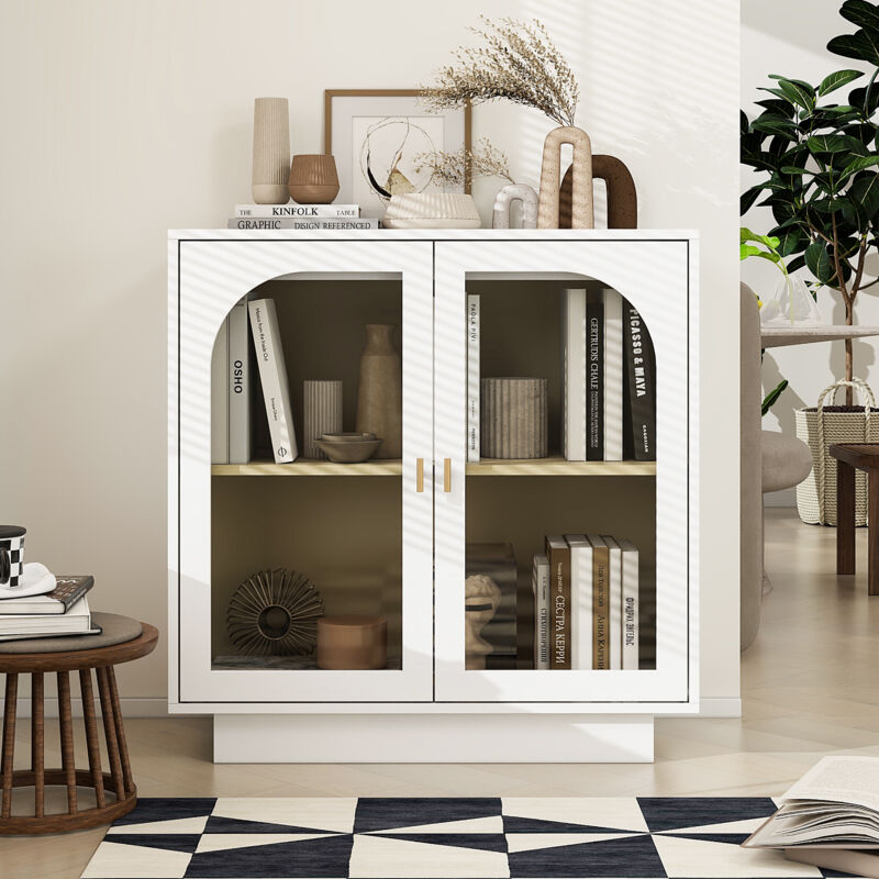 Redom - Armoire blanche à double porte avec éléments en arc, longueur 80 cm, adaptée pour chambre à coucher, bureau, salon et autres pièces