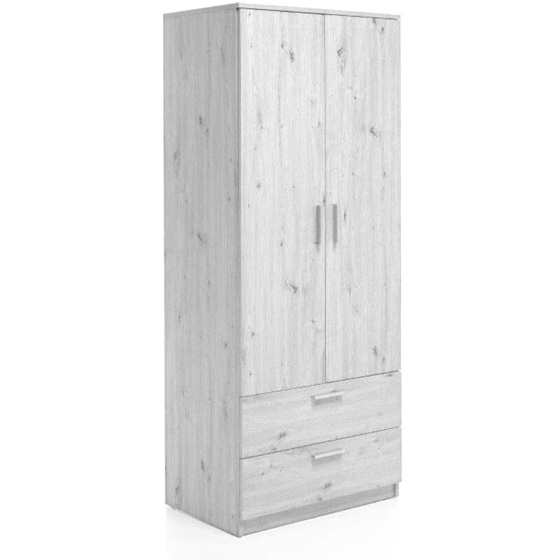 Armoire Blanche Chelsea avec 2 Portes et 2 Tiroirs - 80x53x196H cm