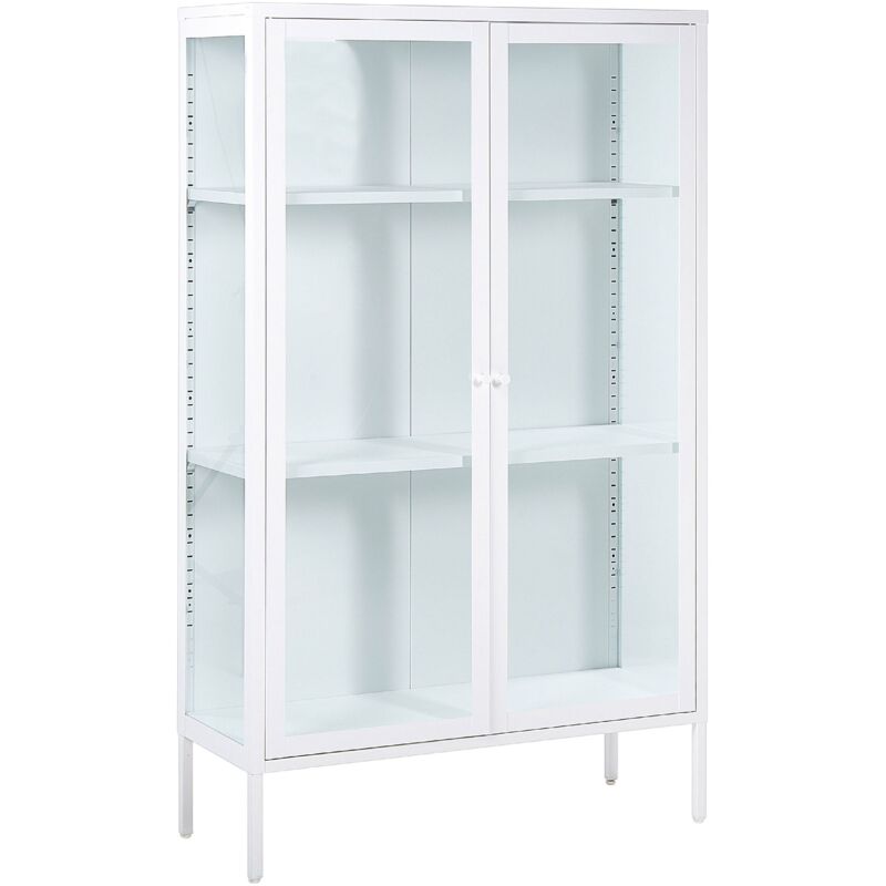 Beliani - Armoire Blanche en Acier et Verre 150 x 90 x 35 cm avec Vitrine Industriel Nash