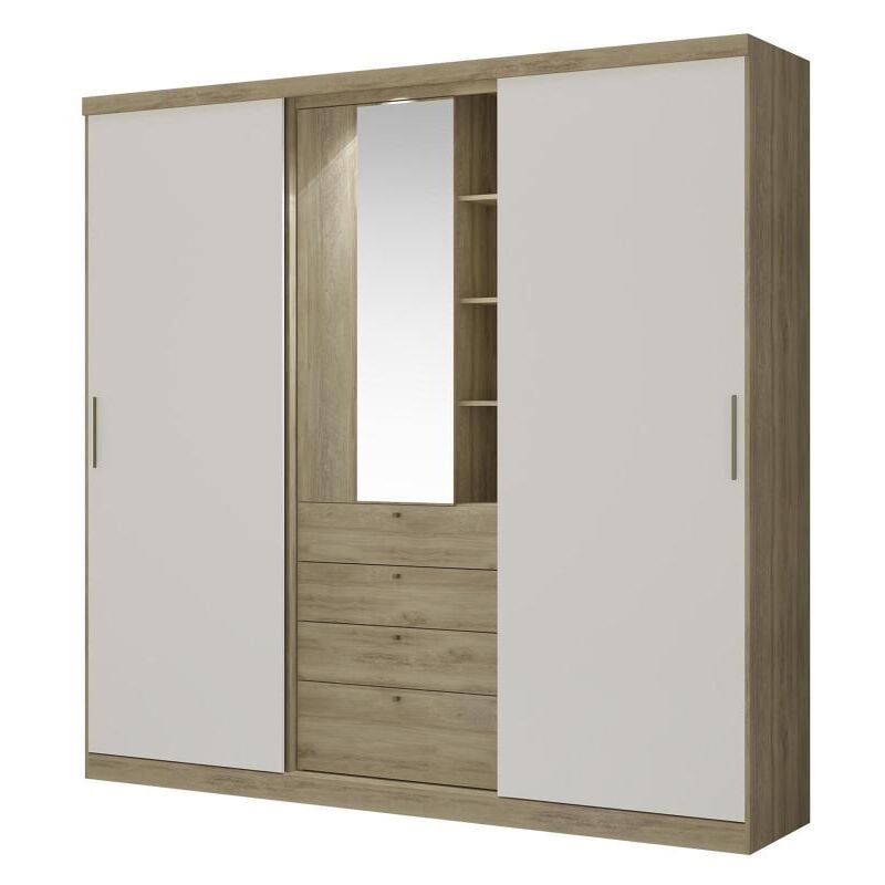 Vente-unique - Armoire 2 portes coulissantes - Miroir et tiroirs - L240cm - Coloris : Naturel et ivoire - bodil ii