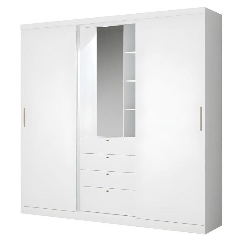 Vente-unique - Armoire 2 portes coulissantes - Miroir et tiroirs - L240cm - Coloris : Blanc - bodil