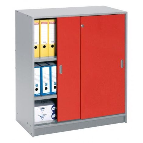 Armoire bois 100 x 90 cm corps aluminium - portes coulissantes cerise - Maxiburo