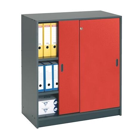 Armoire bois 100 x 90 cm corps anthracite - portes coulissantes cerise - Maxiburo